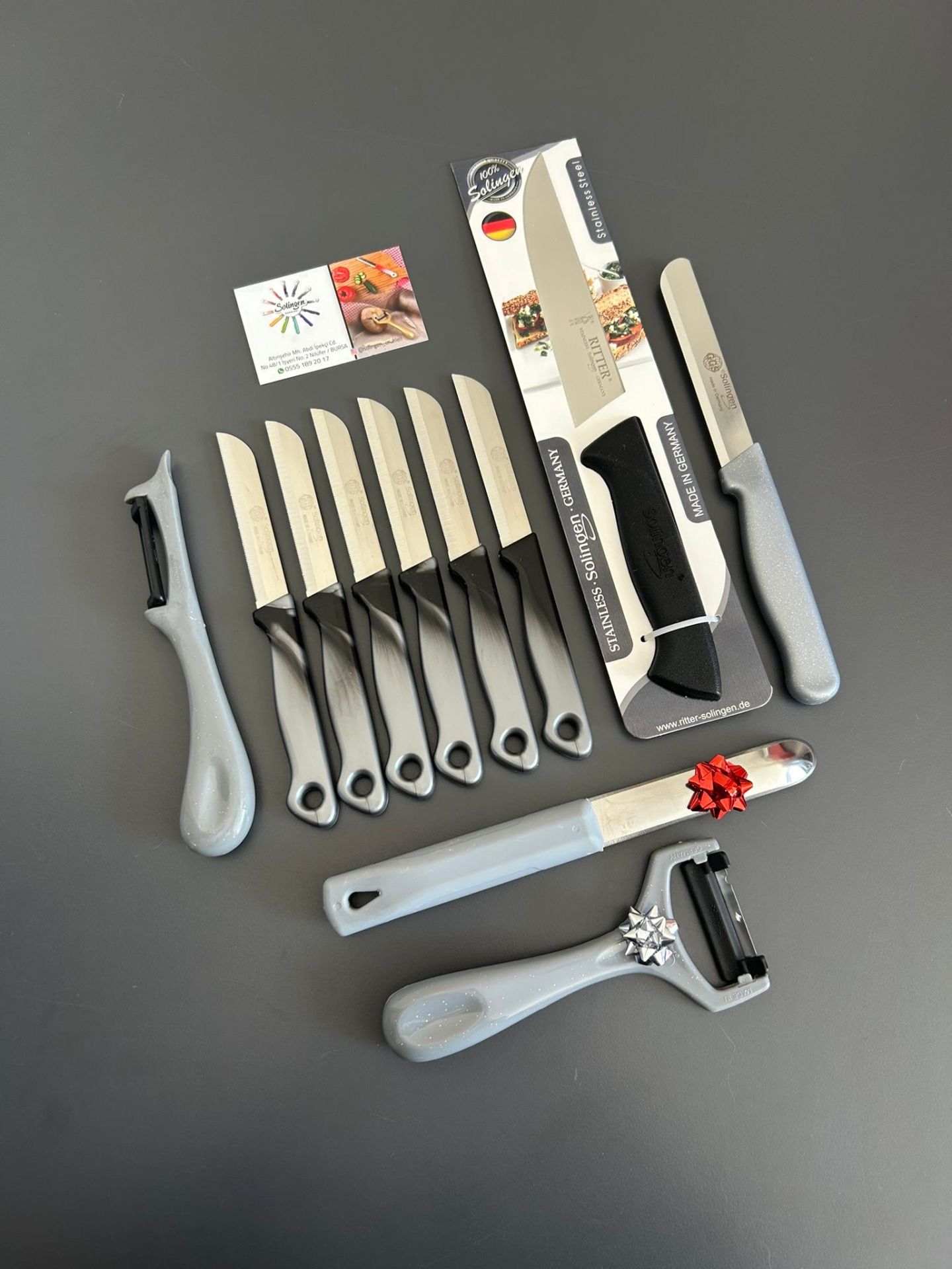 Solingen mutfak seti siyahlı-gri ebruli 11 parça