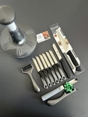 Çeyizlik Rondo ve siyahlı ebruli gri  Bıçak Seti