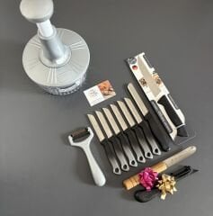 Çeyizlik rondo ve siyahlı-gri ebruli bıçak seti