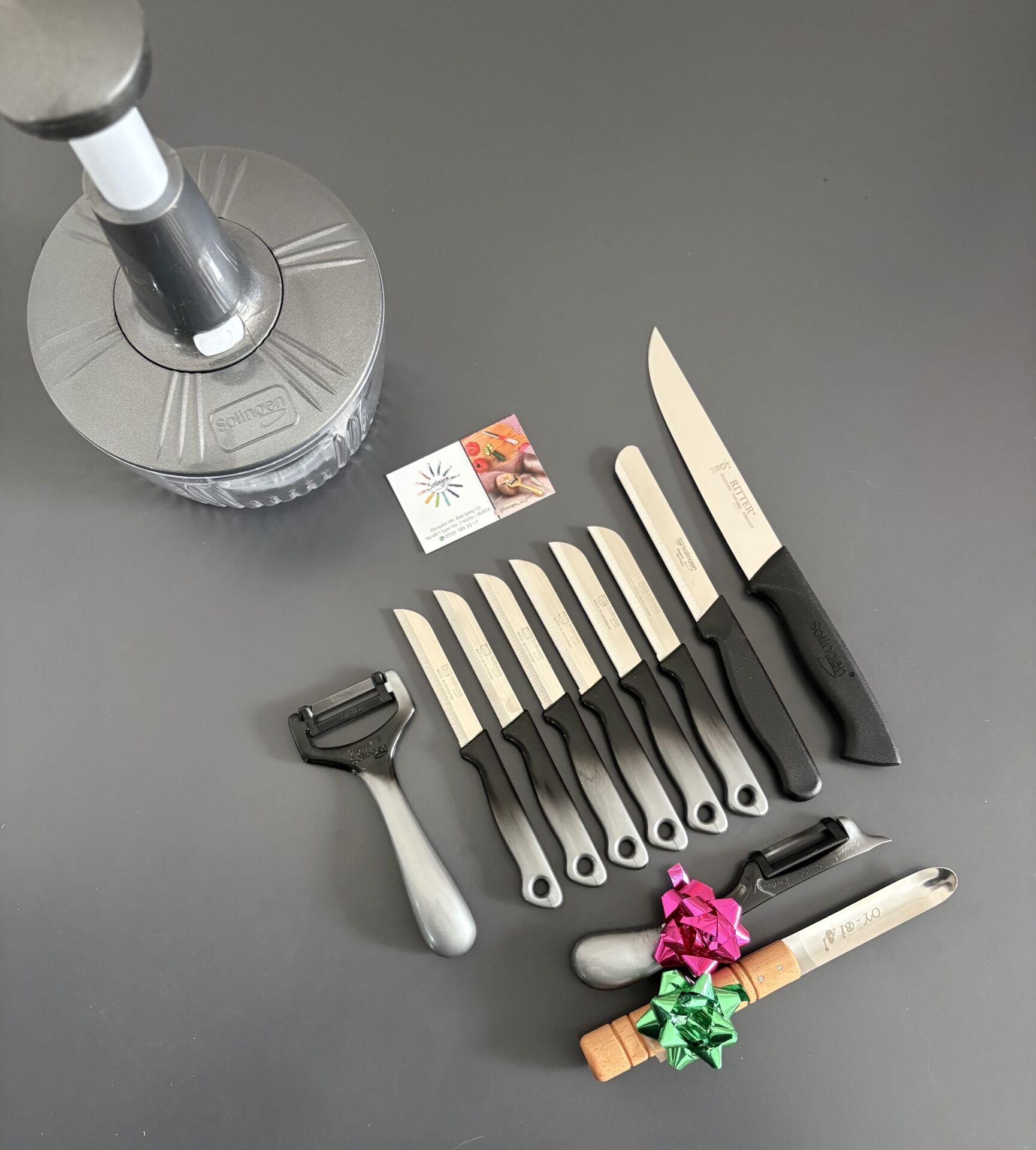 Çeyizlik rondo ve siyahlı-gri ebruli bıçak seti