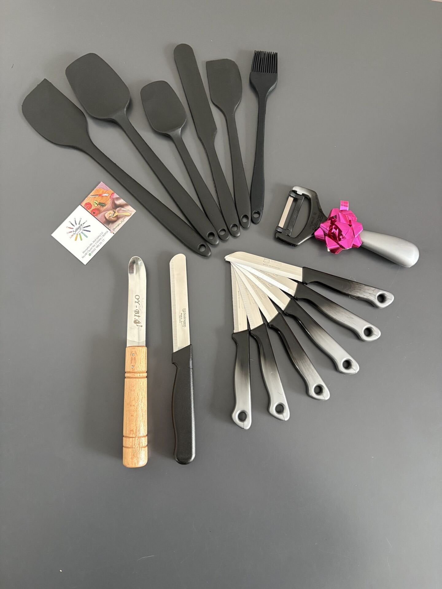 SOLINGEN BIÇAK SET - SLİKON KAŞIK SET ebruli