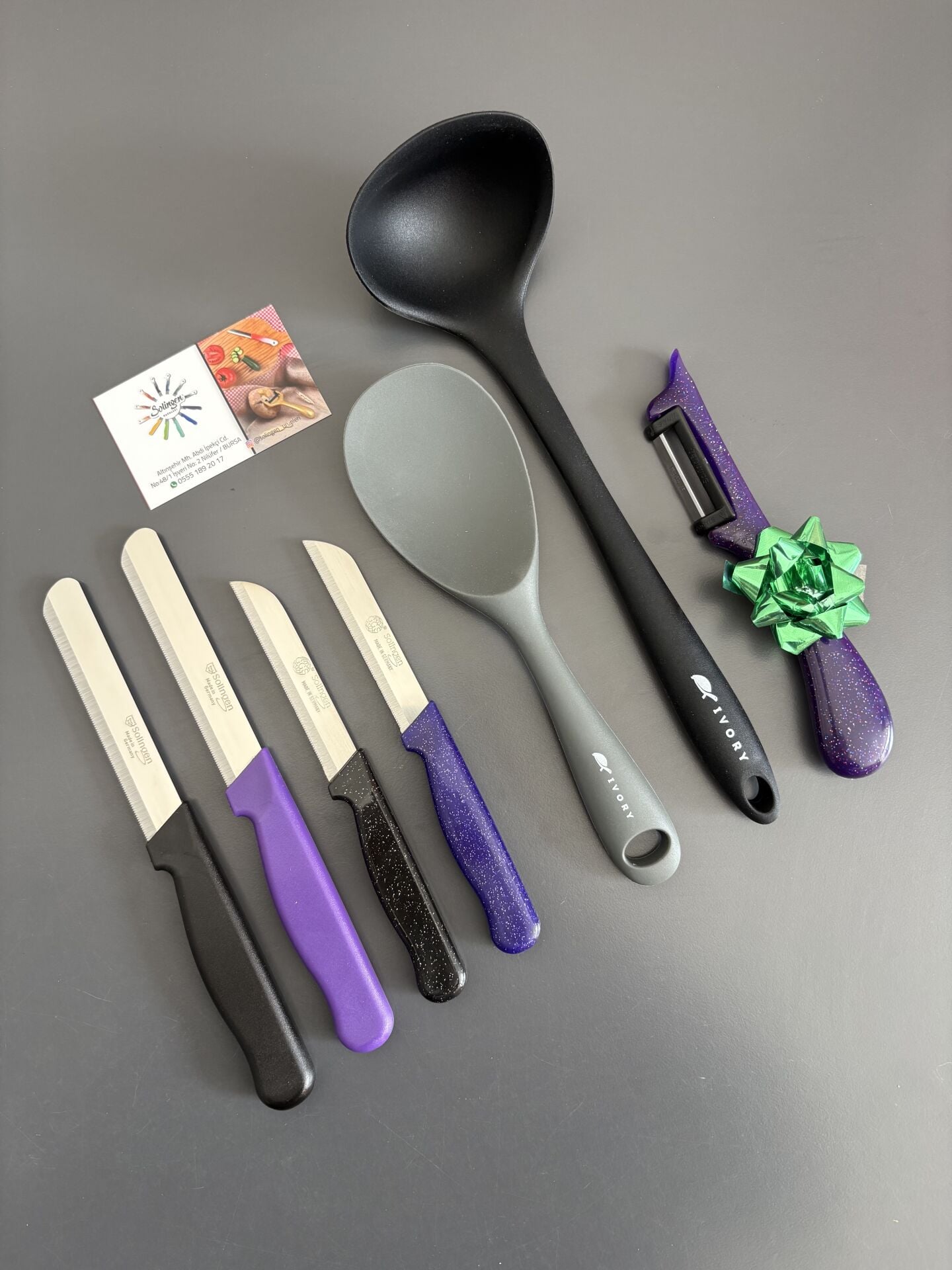 Solingen bıçak ve ithal slikon kaşık kepçe seti