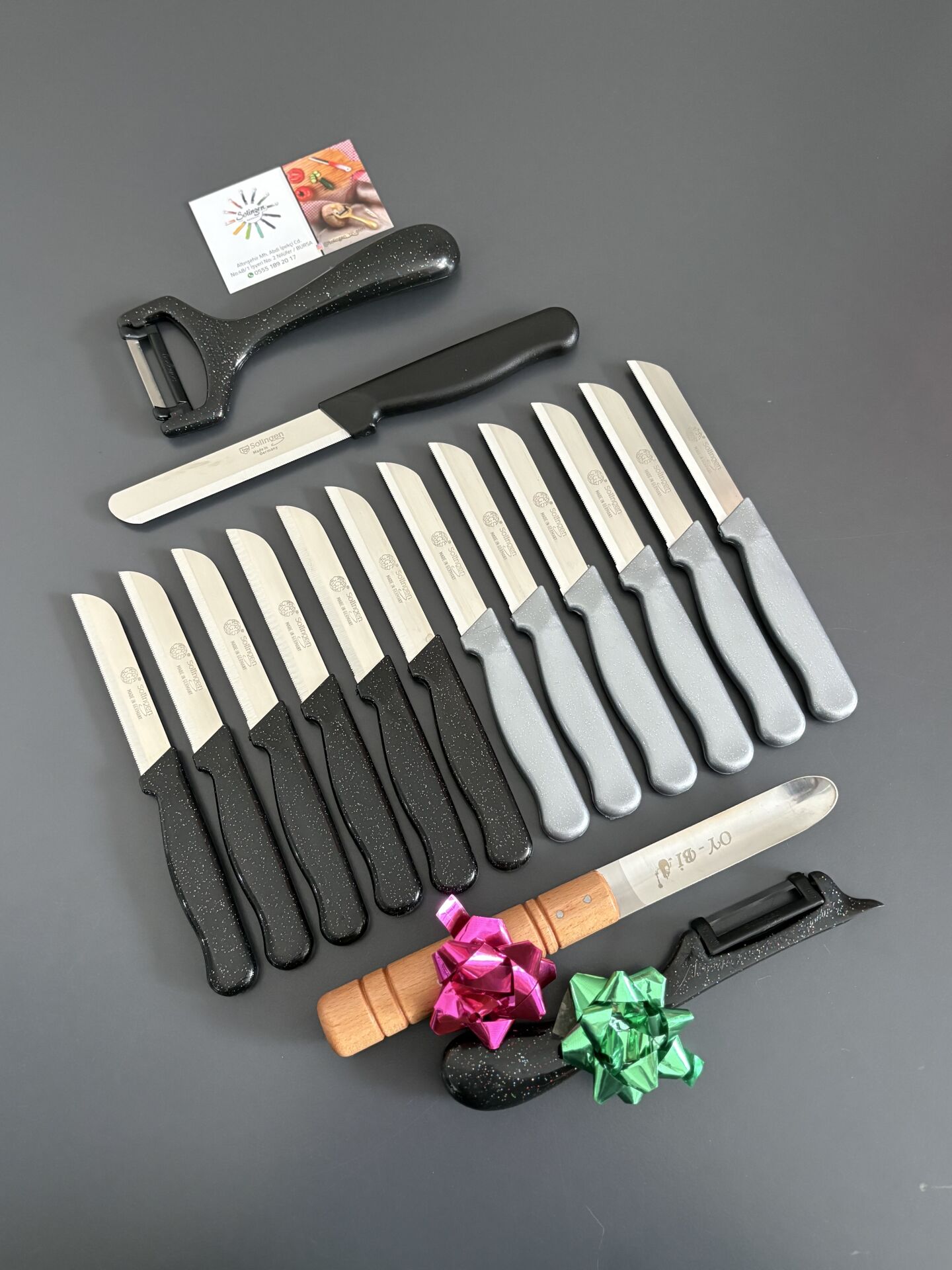 Solingen 16 parça siyah-gri simli set